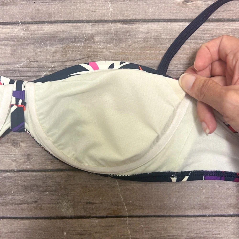 Skye Navy Blue Leaves Removable Strap Back Tie Underwire Bandeau Bikini Top NOS